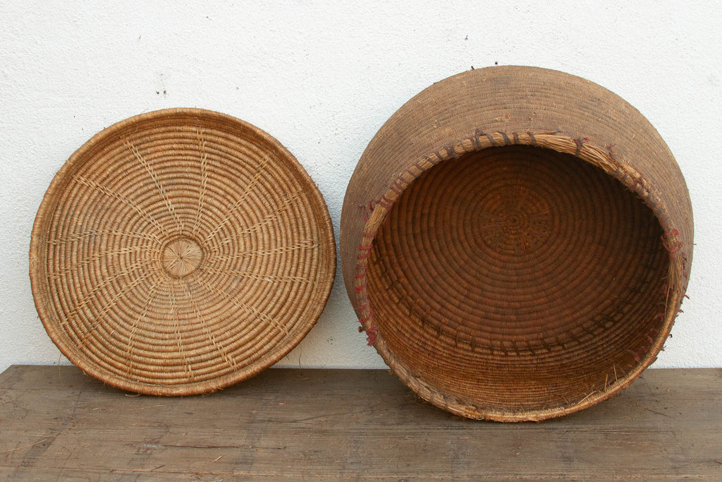 Earth Tone Antique Storage Basket with Lid (Trade)