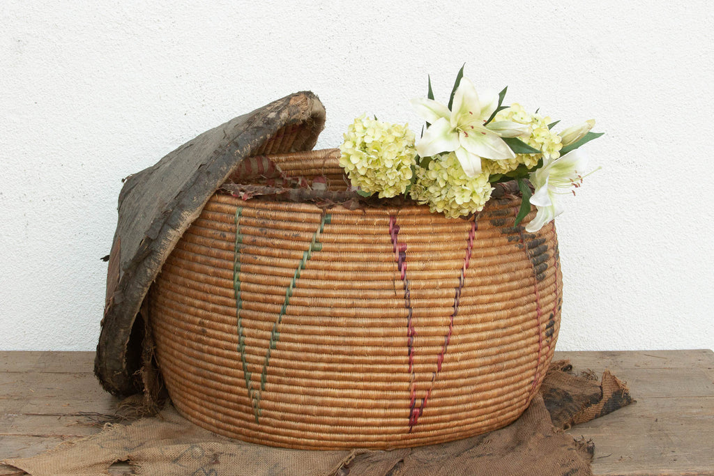 Museum-Scale Antique Tribal Drum Storage Basket (Trade)