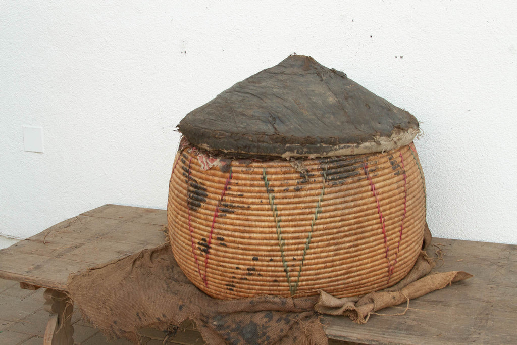 Museum-Scale Antique Tribal Drum Storage Basket (Trade)