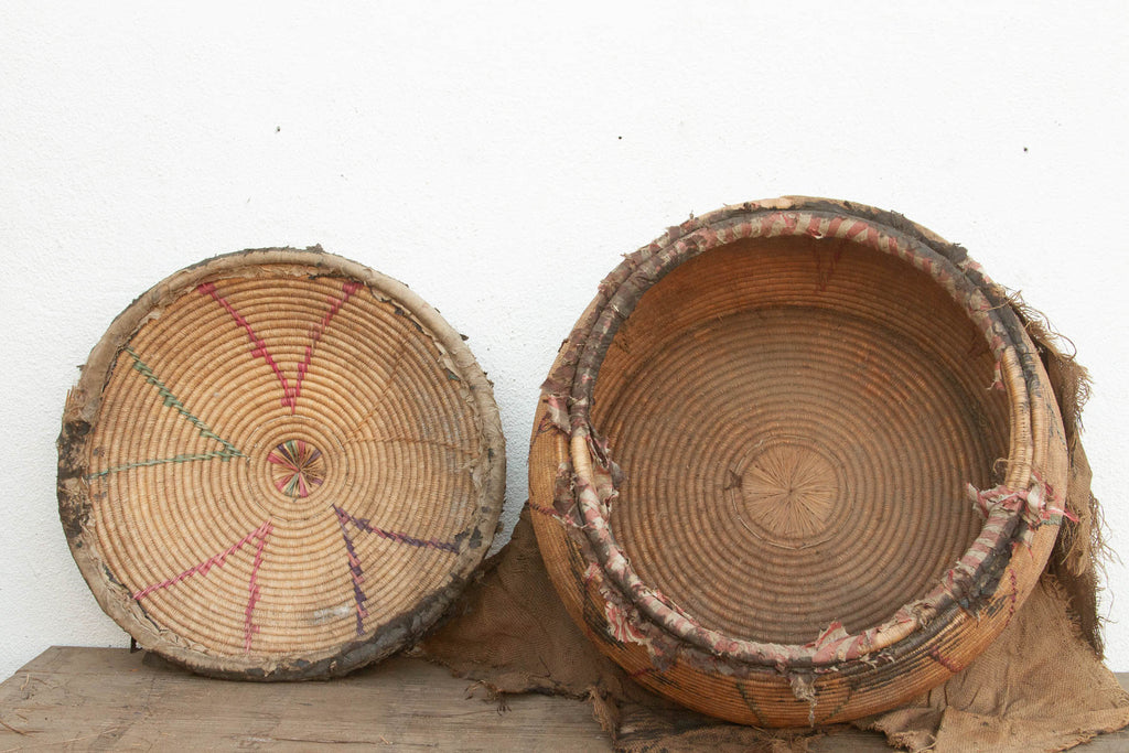 Museum-Scale Antique Tribal Drum Storage Basket (Trade)