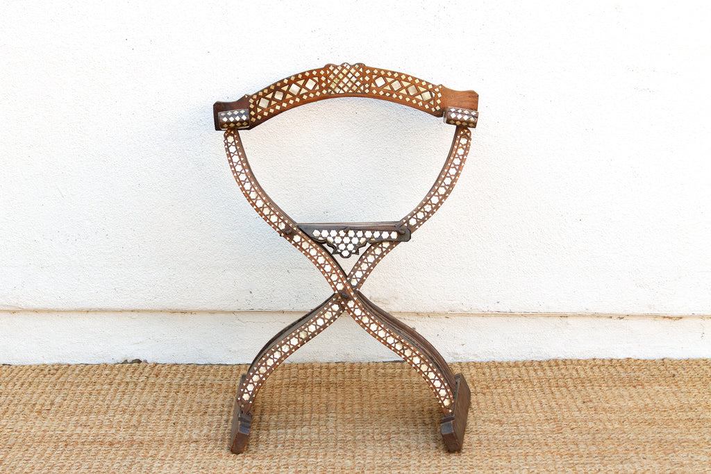 Rare Antique Mother of Pearl Inlay Savonarola Chair
