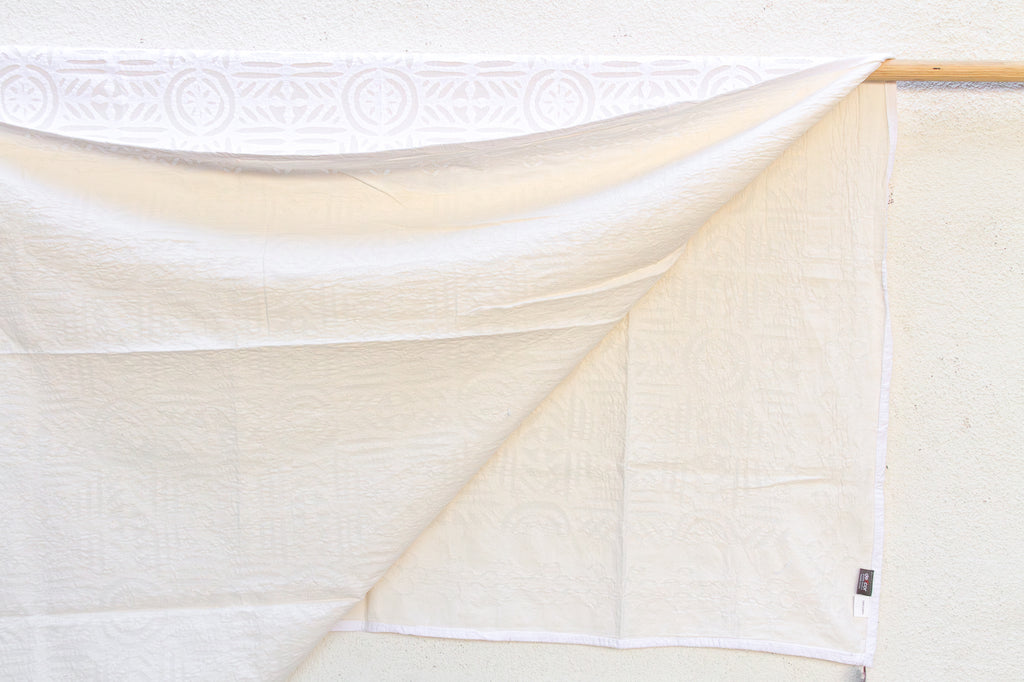 Tulip Star White Cotton Boho Applique Bedcover