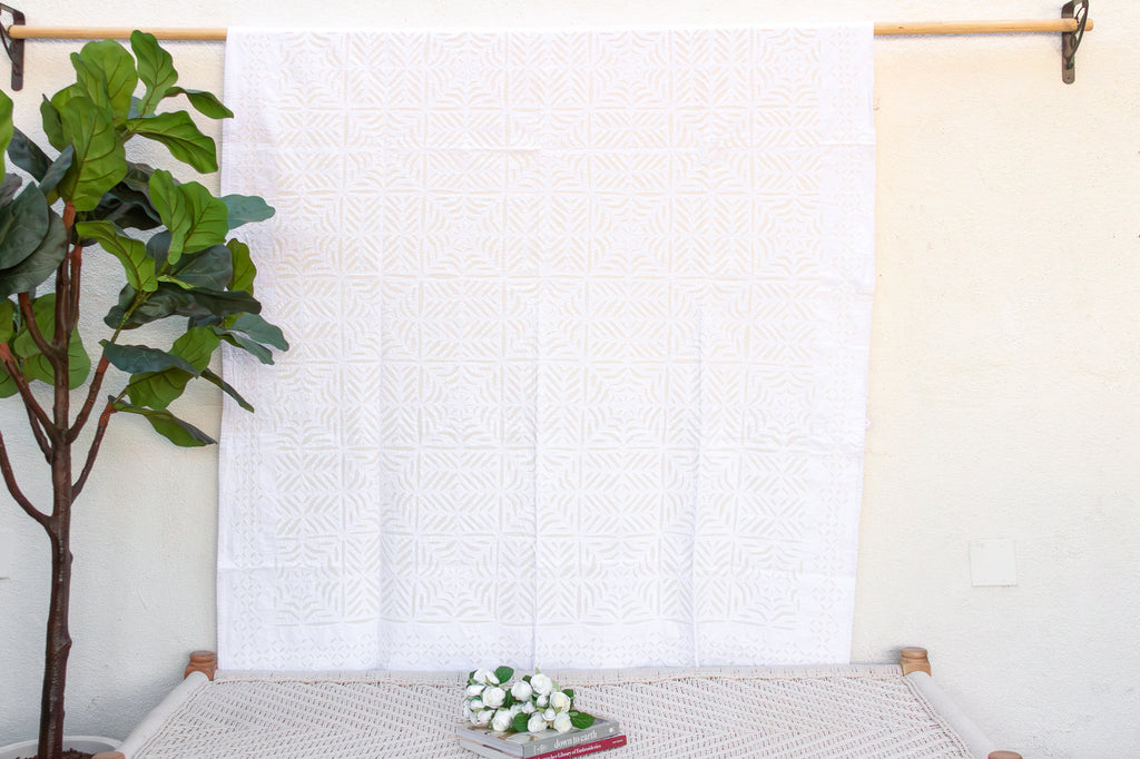 Ocean Wave White Cotton Applique Bedcover