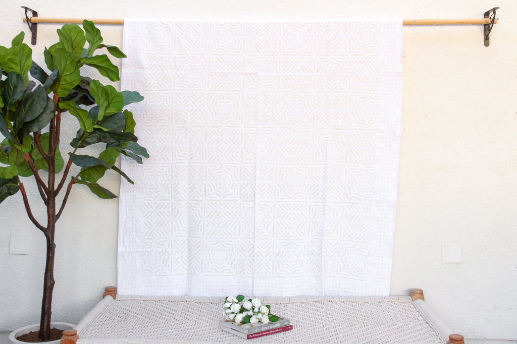 Ocean Wave White Cotton Applique Bedcover