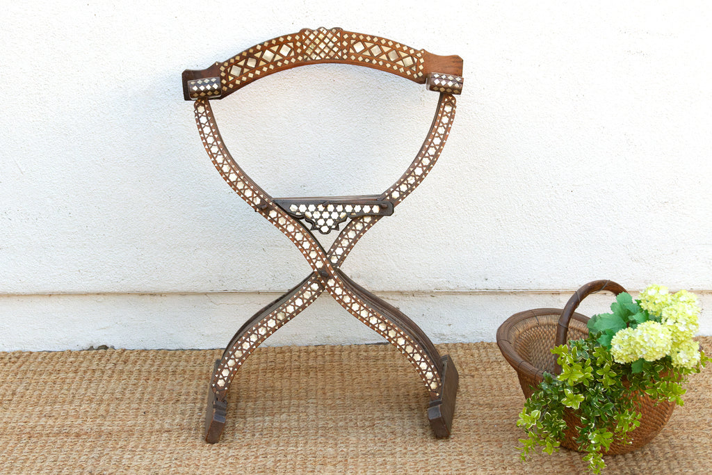 Rare Antique Mother of Pearl Inlay Savonarola Chair