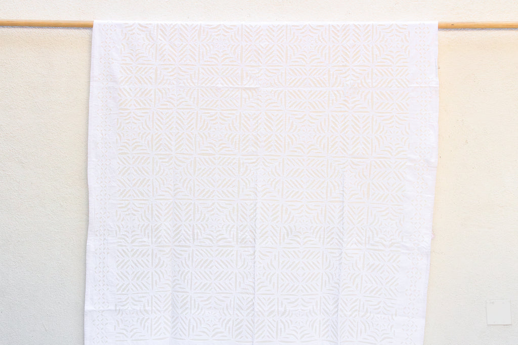 Ocean Wave White Cotton Applique Bedcover