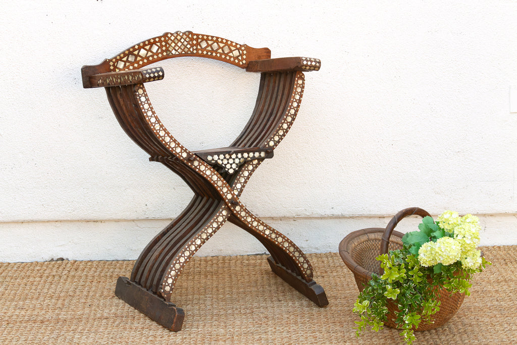 Rare Antique Mother of Pearl Inlay Savonarola Chair