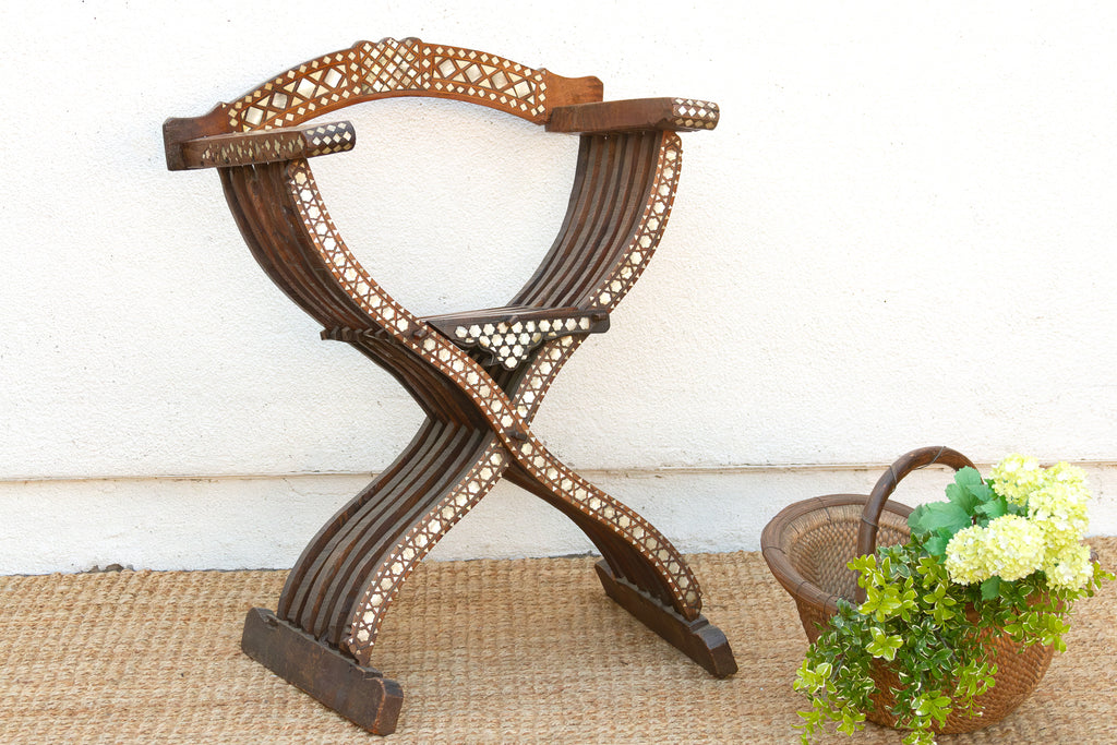 Rare Antique Mother of Pearl Inlay Savonarola Chair