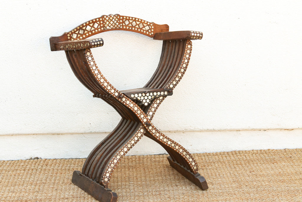 Rare Antique Mother of Pearl Inlay Savonarola Chair