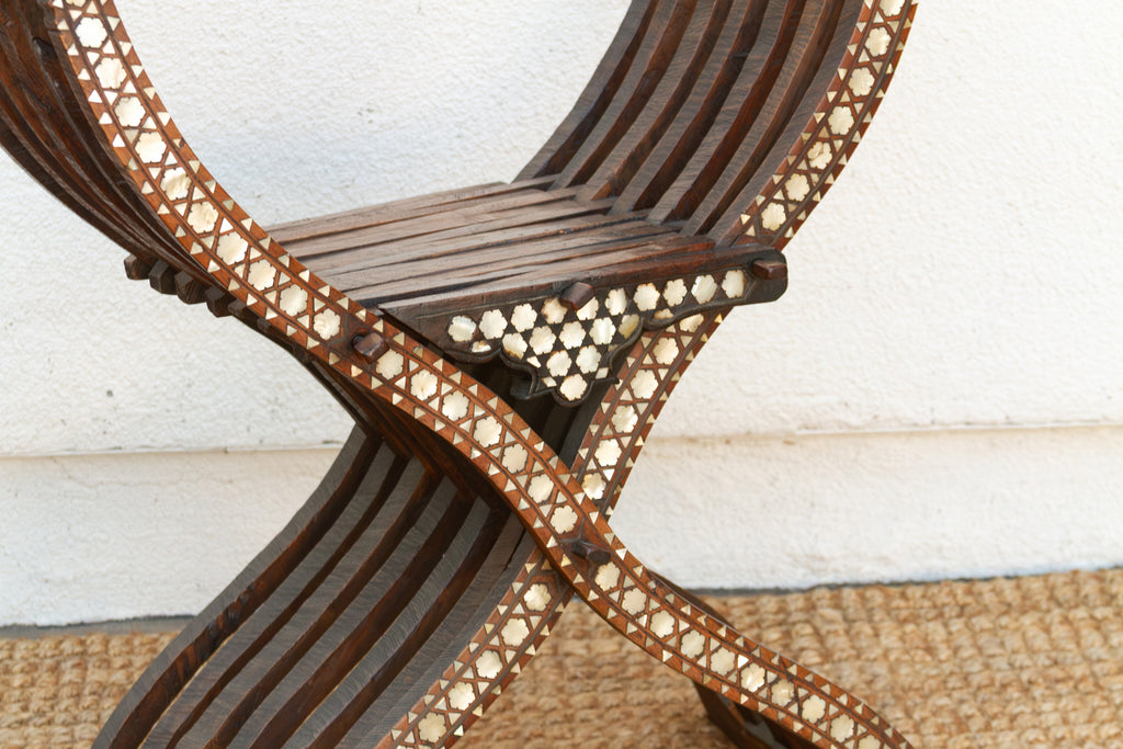 Rare Antique Mother of Pearl Inlay Savonarola Chair