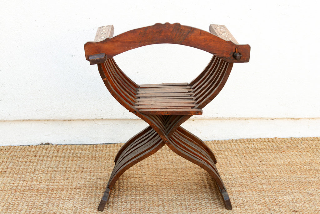 Rare Antique Mother of Pearl Inlay Savonarola Chair