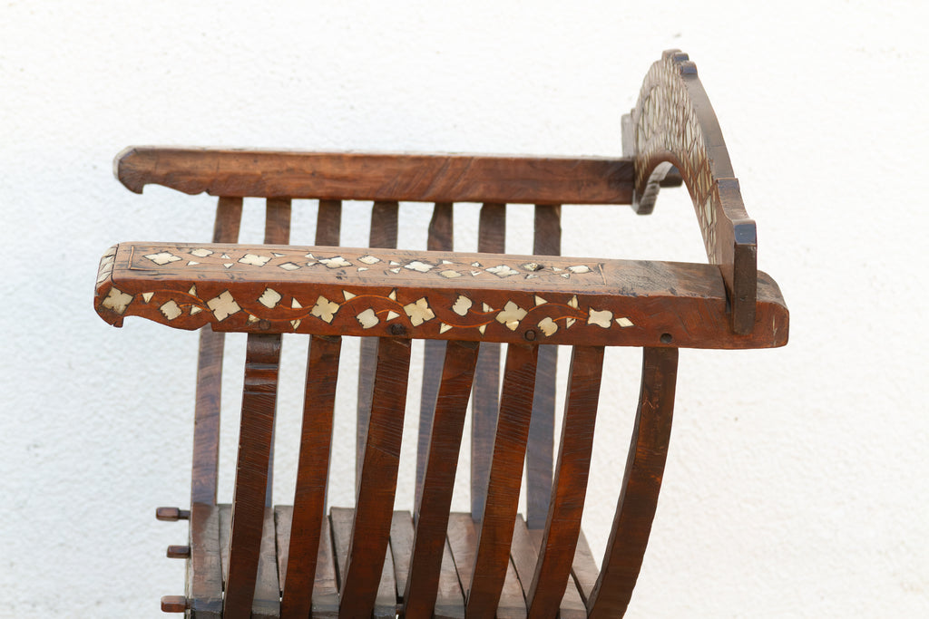 Rare Antique Mother of Pearl Inlay Savonarola Chair