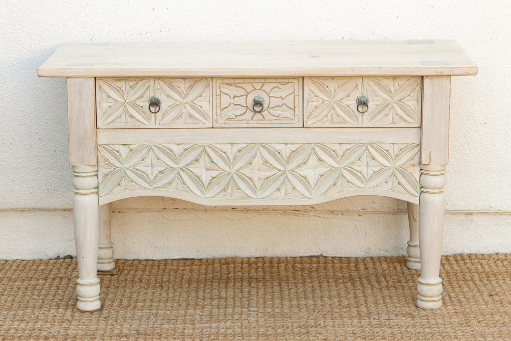 Reclaimed Wood Whitewash Carved Nahuala Console