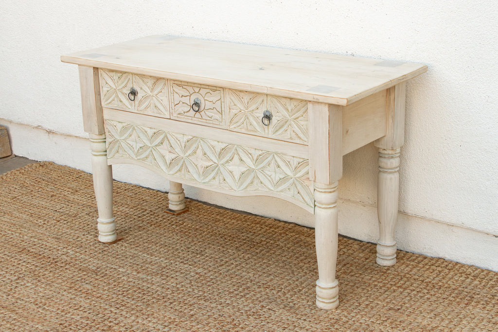 Reclaimed Wood Whitewash Carved Nahuala Console