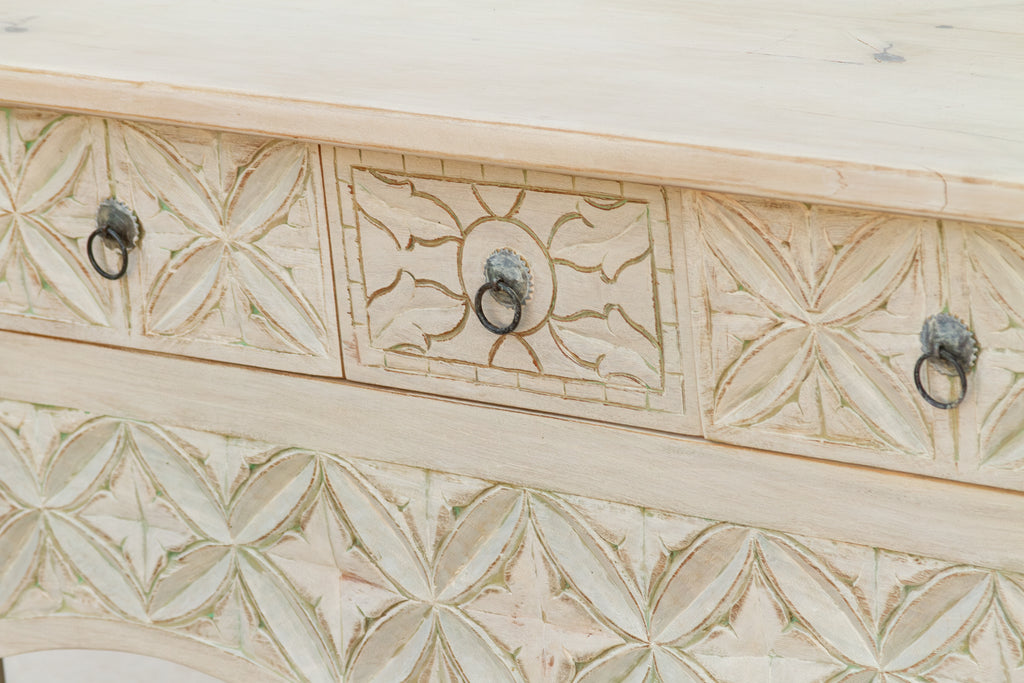 Reclaimed Wood Whitewash Carved Nahuala Console