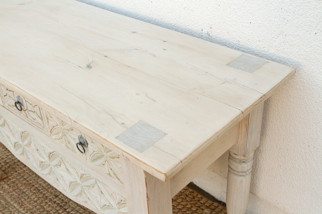 Reclaimed Wood Whitewash Carved Nahuala Console