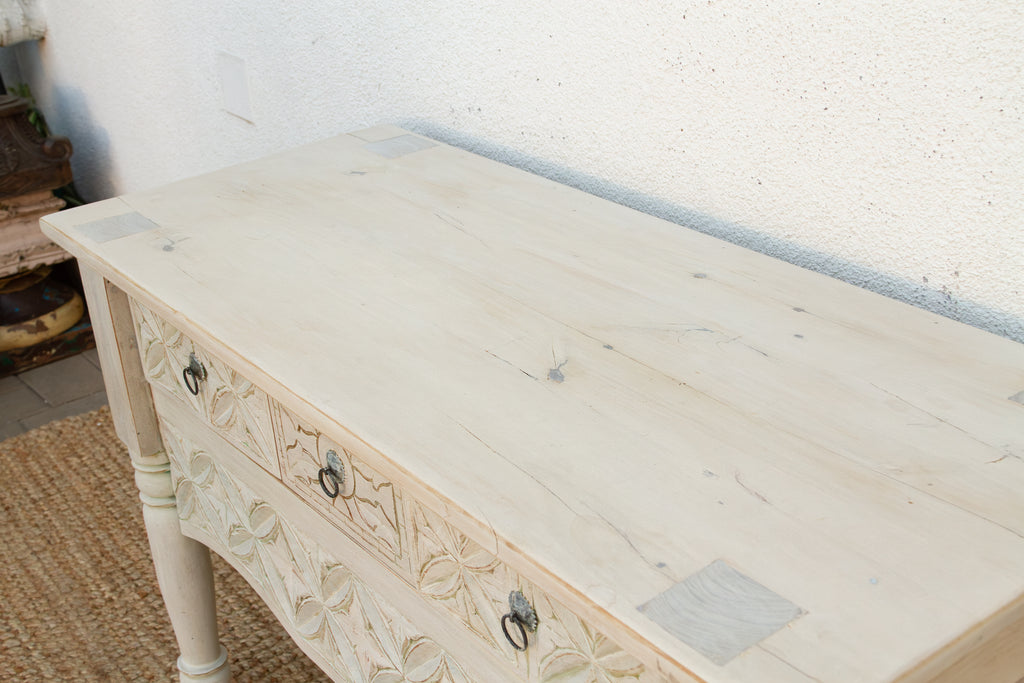 Reclaimed Wood Whitewash Carved Nahuala Console