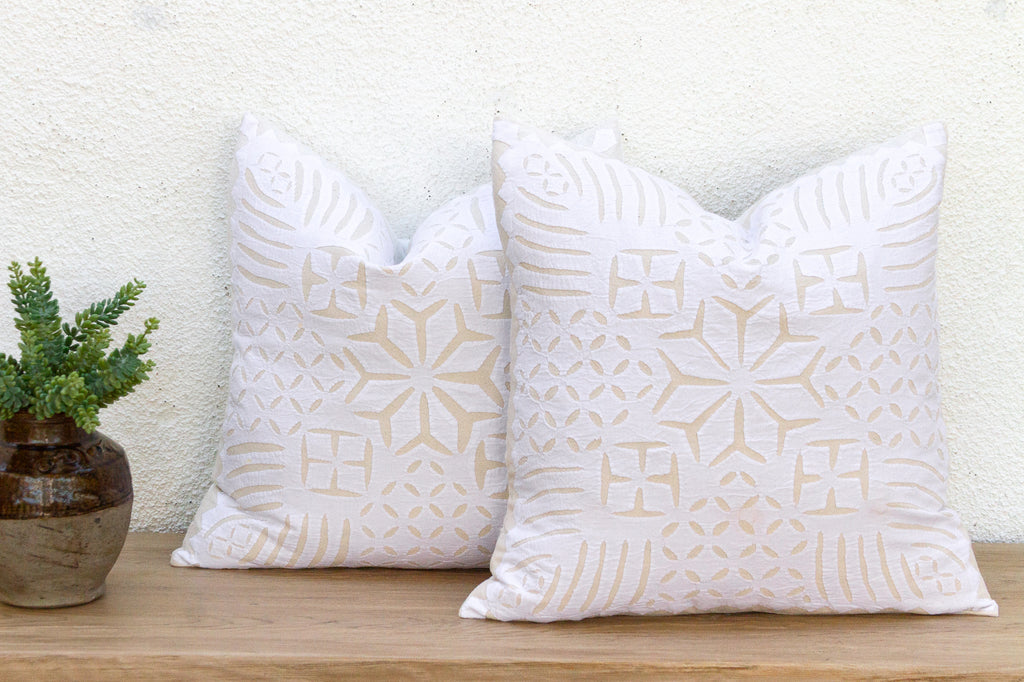 Jaisalmer Star, Pair of White Appliqué  Pillow Covers (Trade)