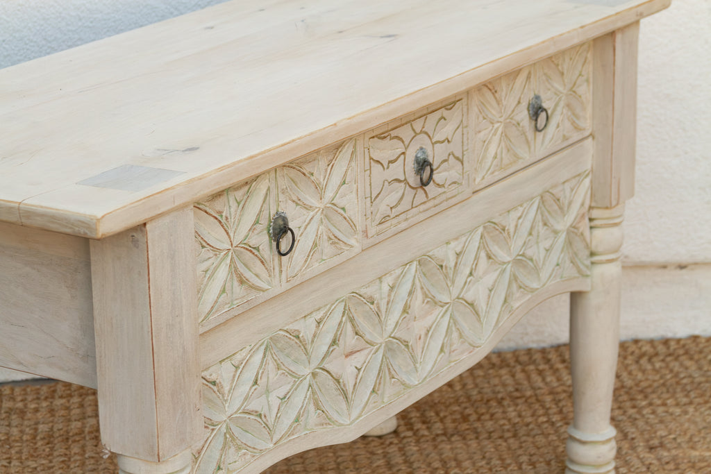Reclaimed Wood Whitewash Carved Nahuala Console