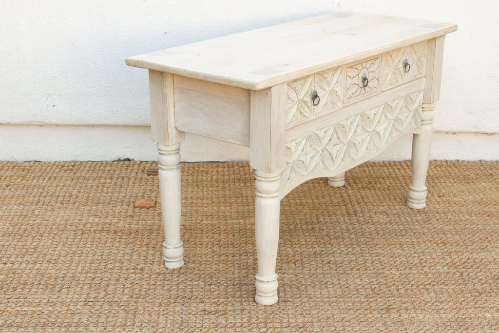 Reclaimed Wood Whitewash Carved Nahuala Console
