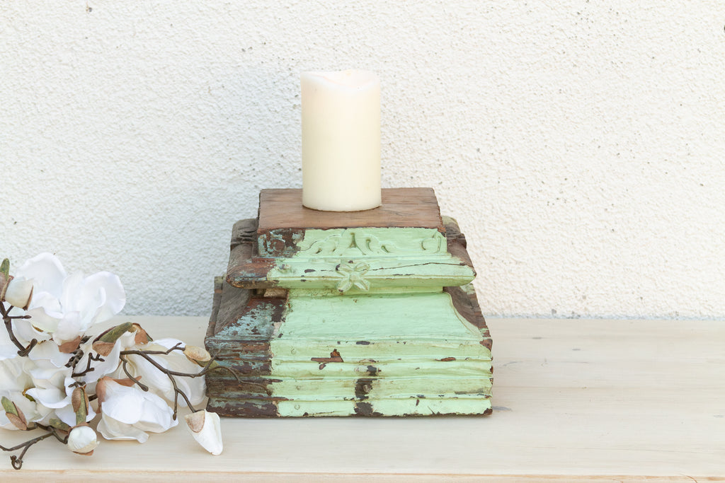 Antique Aqua Teak Column Base
