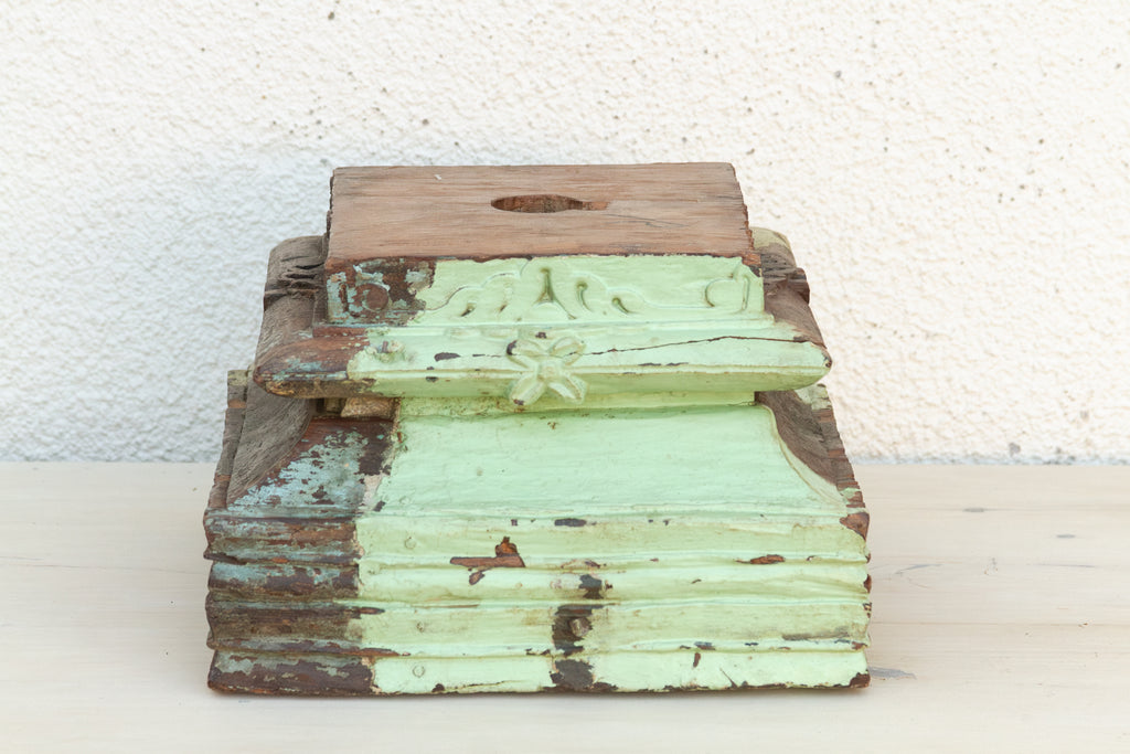 Antique Aqua Teak Column Base