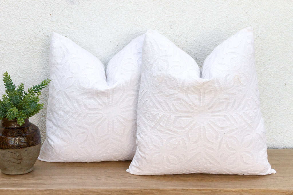 Moonlight, Pair of White Appliqué  Pillow Covers