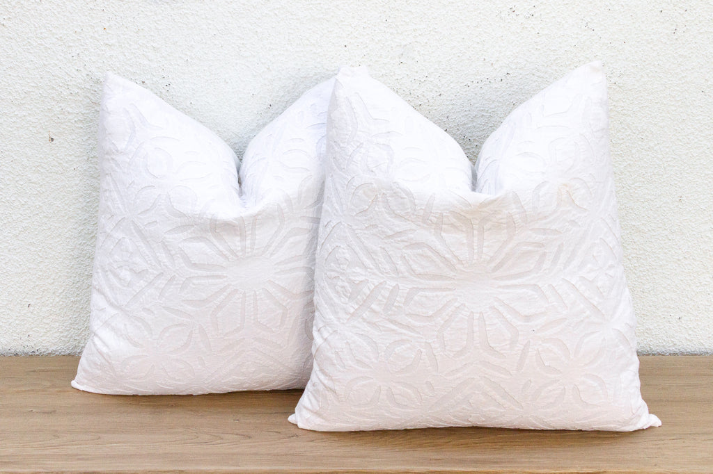 Moonlight, Pair of White Appliqué  Pillow Covers