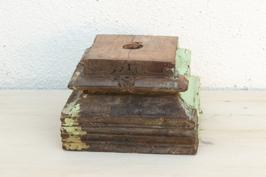 Antique Aqua Teak Column Base