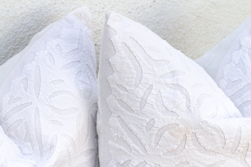 Moonlight, Pair of White Appliqué  Pillow Covers