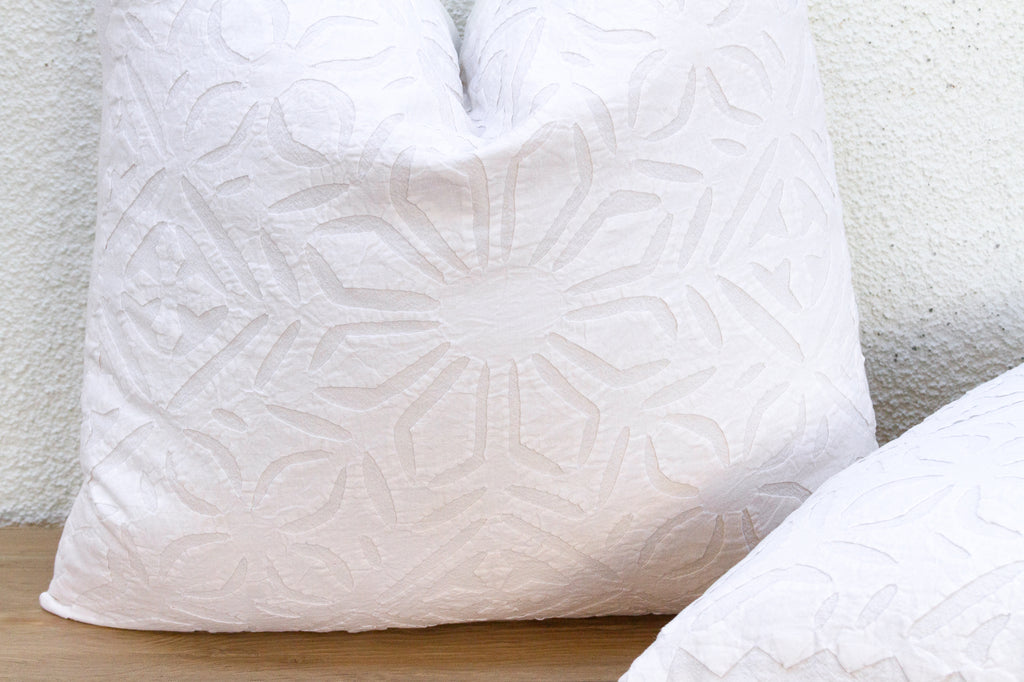 Moonlight, Pair of White Appliqué  Pillow Covers