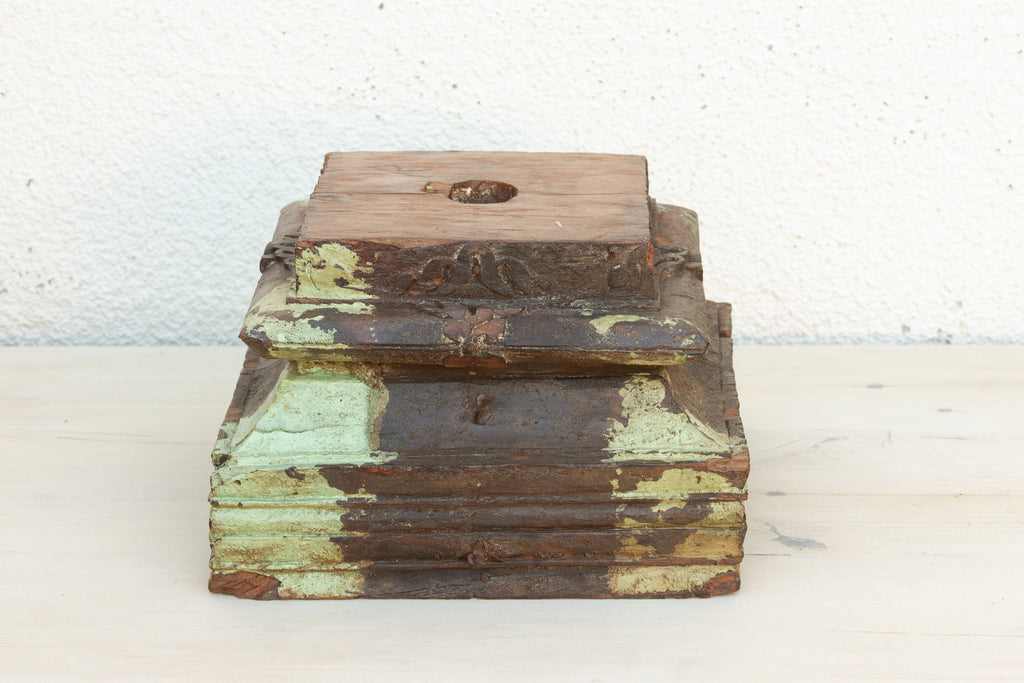 Antique Aqua Teak Column Base