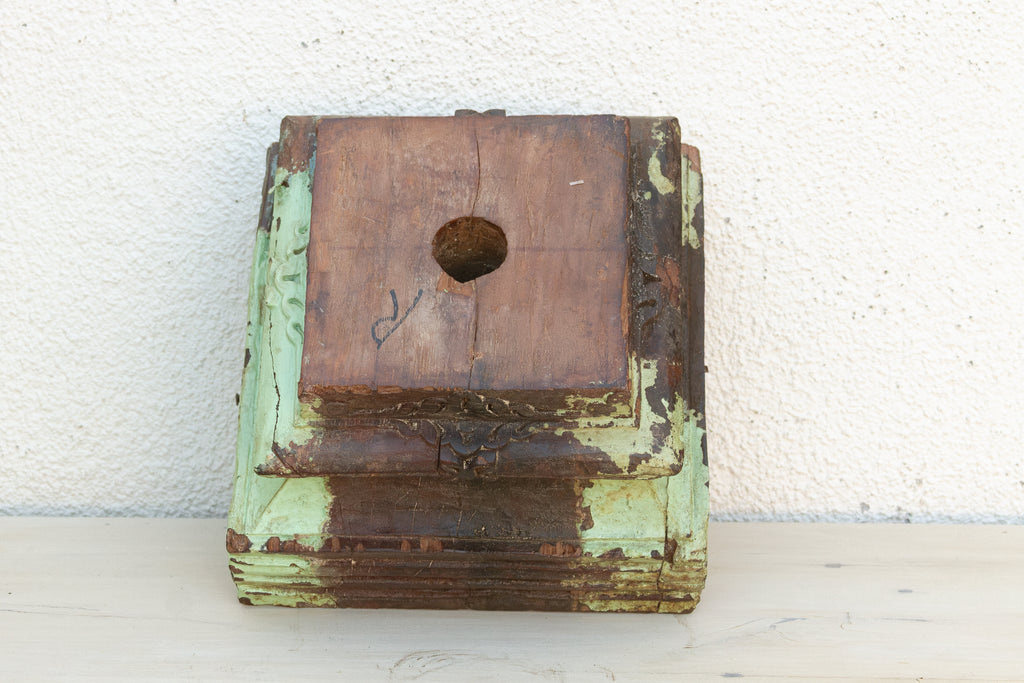 Antique Aqua Teak Column Base
