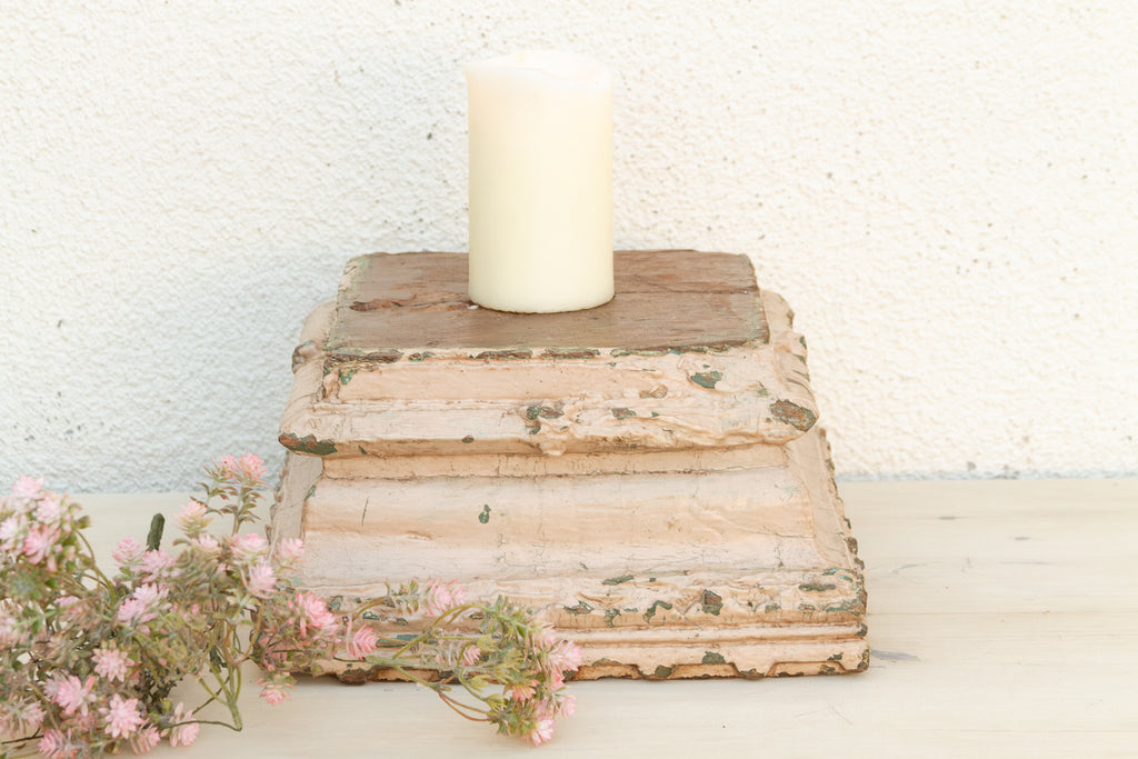 Antique Painted Pastel White Column Base