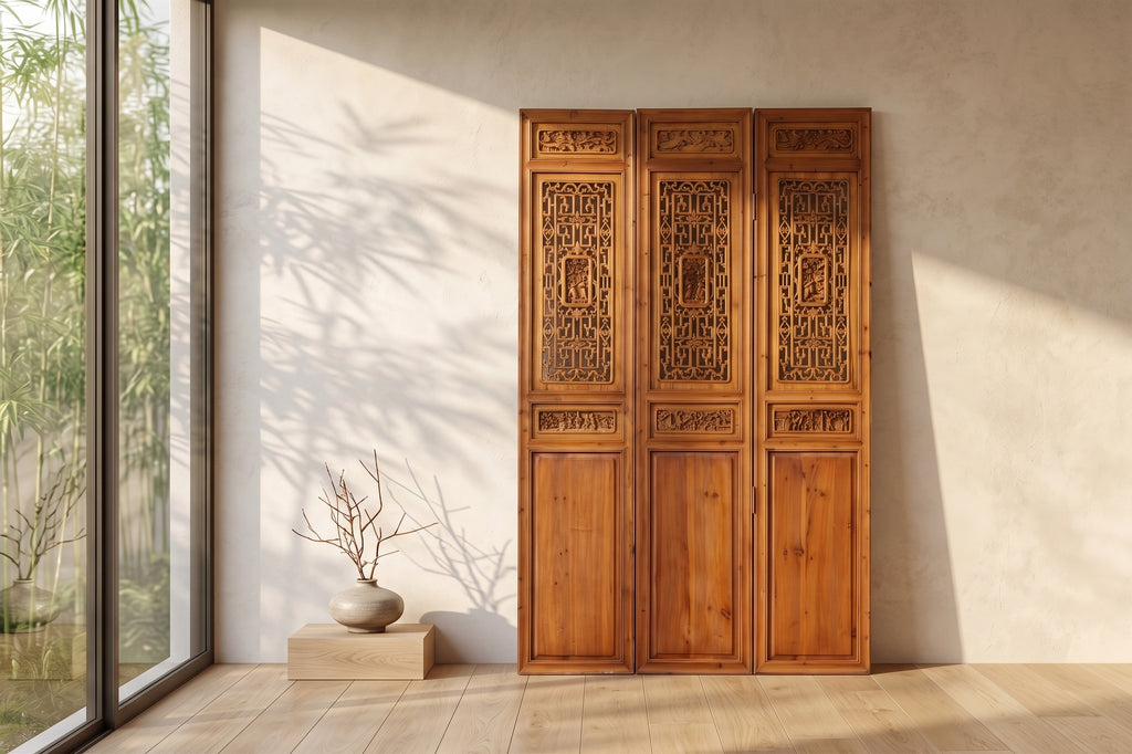 Shanxi Carved Cedar Screen, Set of 3