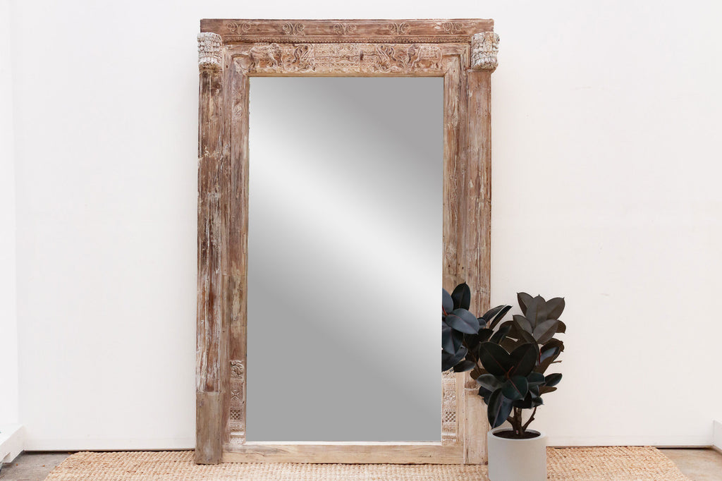 Grand 1800's Indian Door Mirror w/Elephant Carvings (Trade)