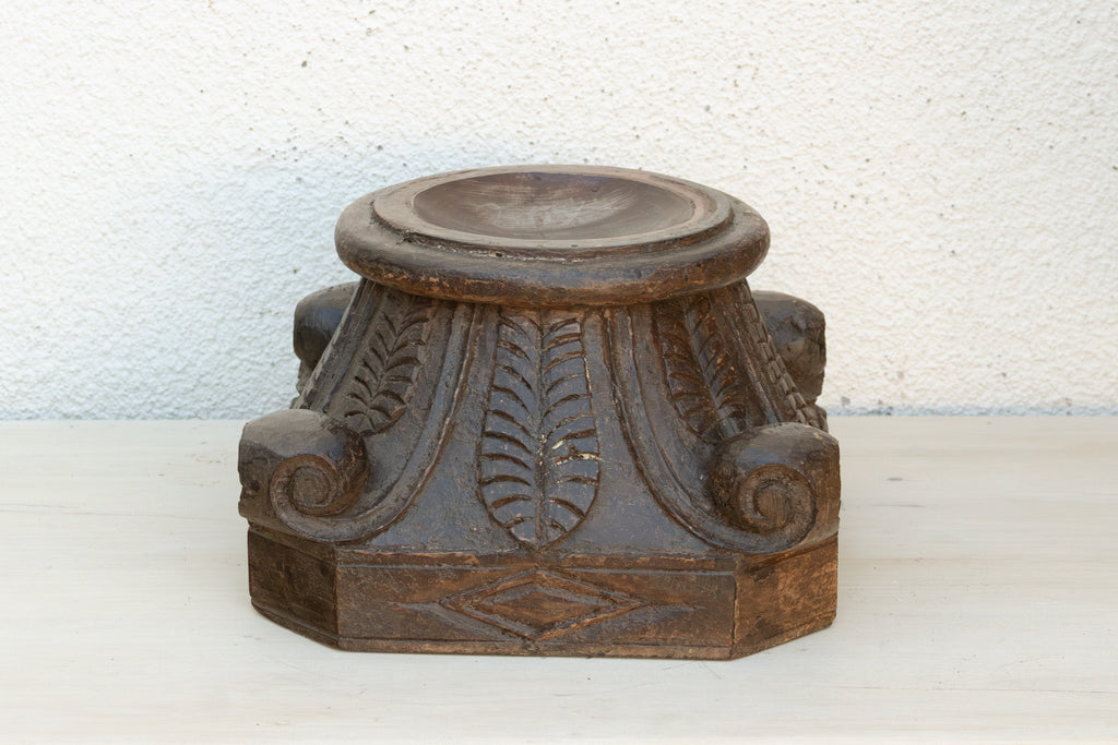 Carved & Painted Teak Candle Holder