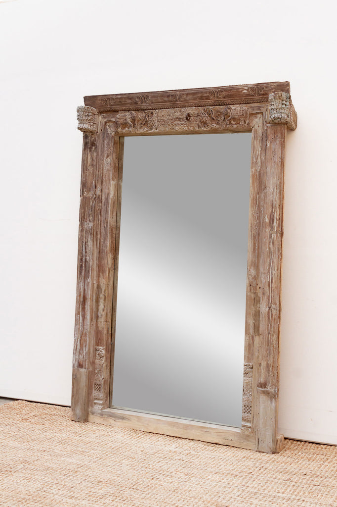 Grand 1800's Indian Door Mirror w/Elephant Carvings (Trade)
