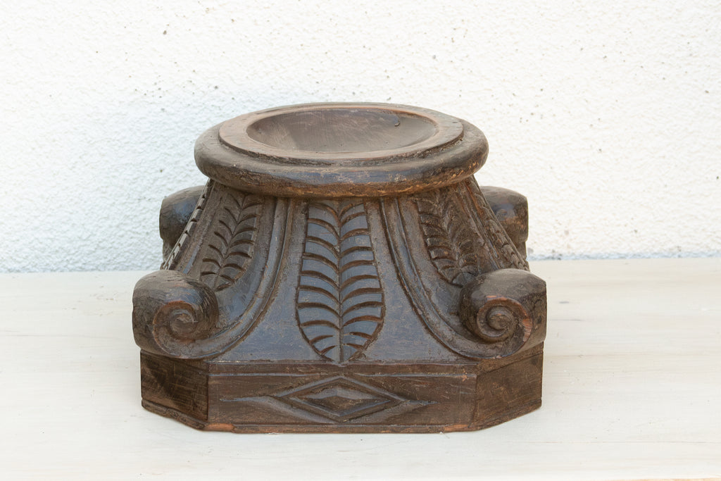 Carved & Painted Teak Candle Holder