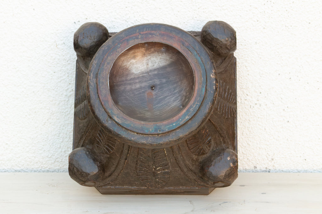 Carved & Painted Teak Candle Holder