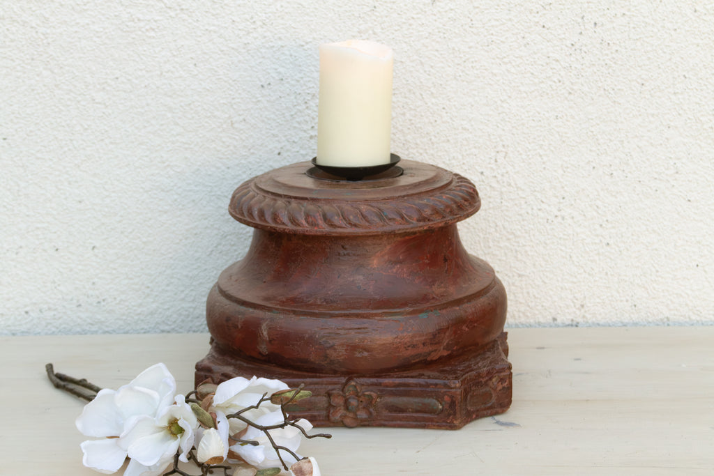 Antique Teak Rounded Rosette Pedestal (Trade)