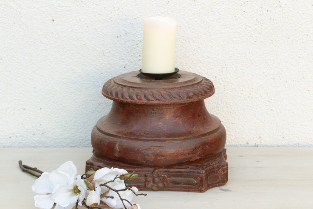 Antique Teak Rounded Rosette Pedestal (Trade)