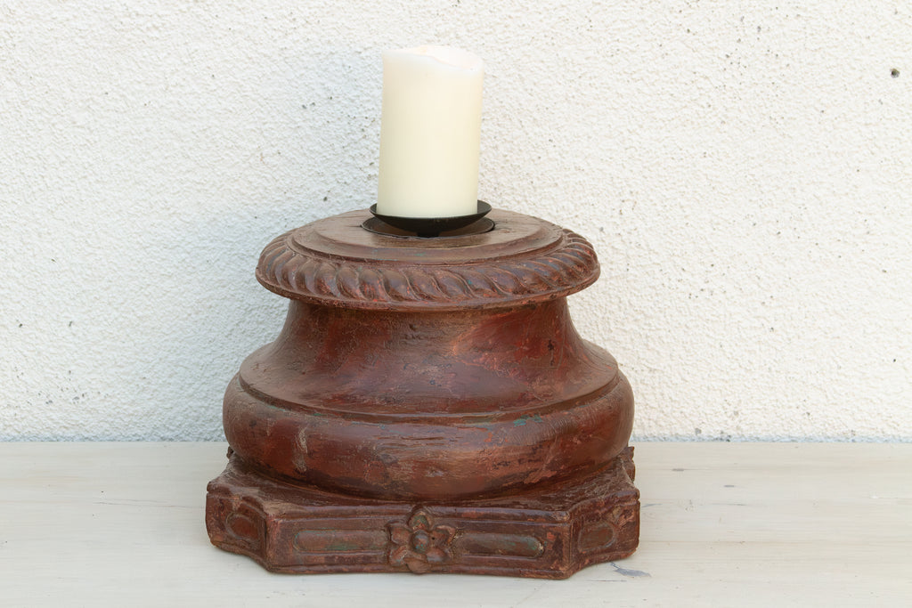 Antique Teak Rounded Rosette Pedestal (Trade)