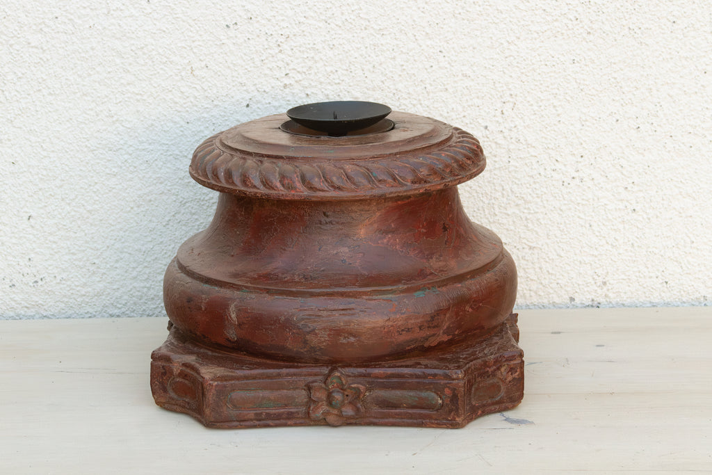 Antique Teak Rounded Rosette Pedestal (Trade)