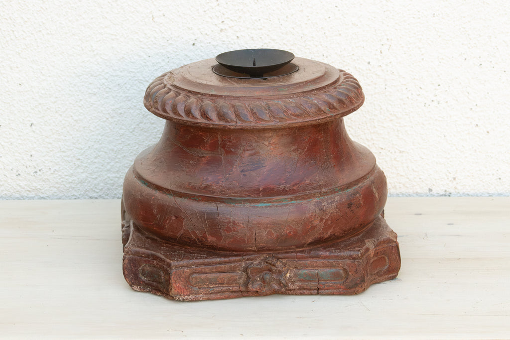 Antique Teak Rounded Rosette Pedestal (Trade)