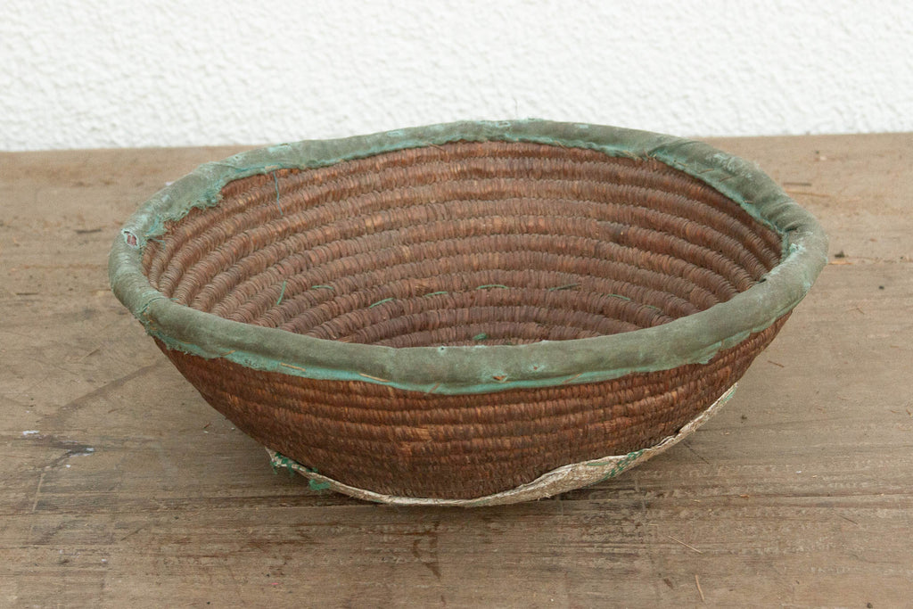 Rustic Coiled Basket with Textile Rim (Trade)
