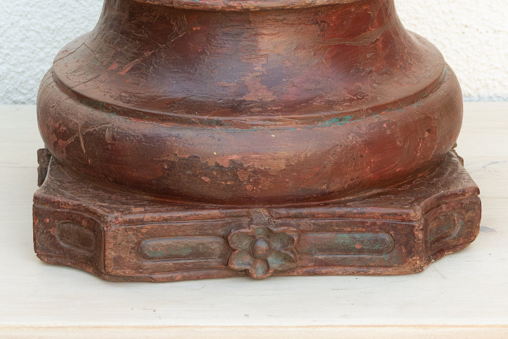 Antique Teak Rounded Rosette Pedestal (Trade)