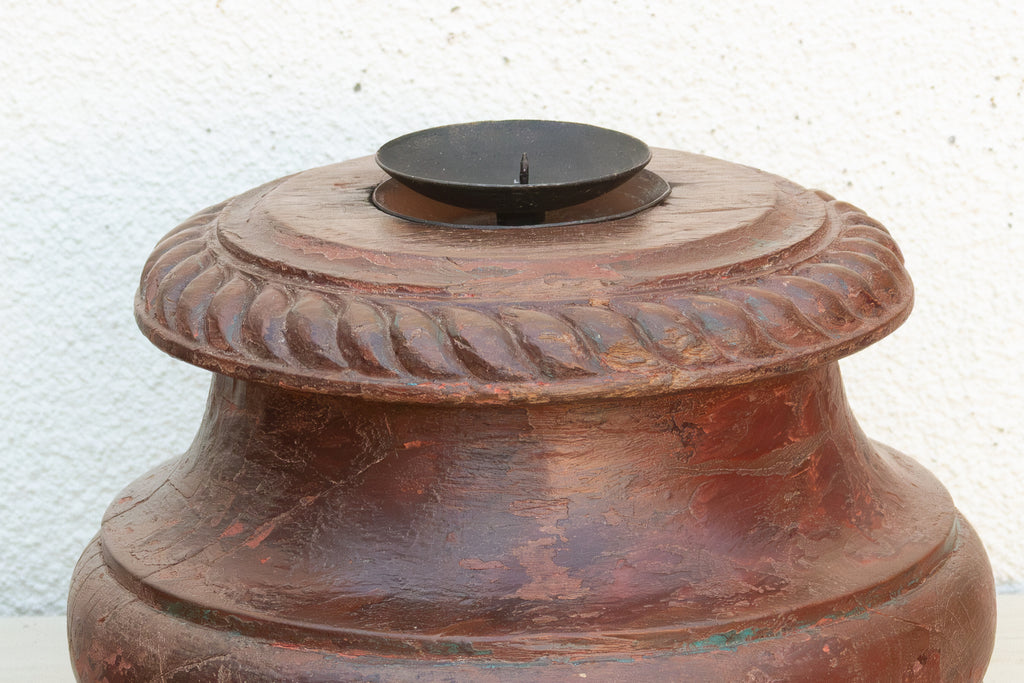 Antique Teak Rounded Rosette Pedestal (Trade)