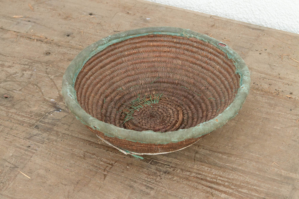 Rustic Coiled Basket with Textile Rim (Trade)