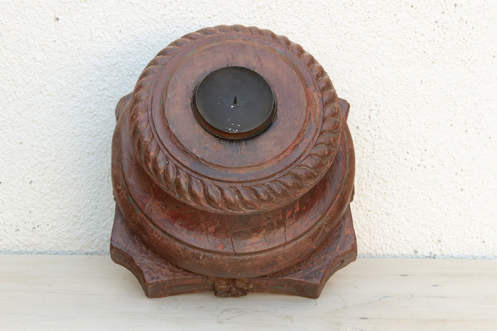 Antique Teak Rounded Rosette Pedestal (Trade)